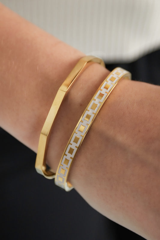 Goud & Zilver Valenza Geo Bangle Armband RVS Goud & Zilver – detail close-up | Tudor Gems