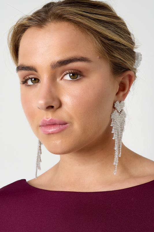 Goud & Zilver Heart Cascade Statement Oorbellen Goud & Zilver RVS – detail close-up | Tudor Gems