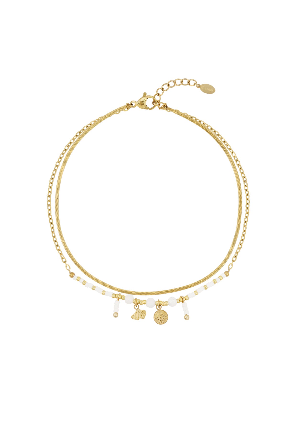 Goud & Roze Enkelbandje RVS Roze, Paars & Wit Goud – lifestyle shot | Tudor Gems