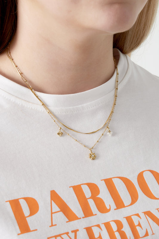 Goud & Zilver Celeste Bloom Layered Ketting RVS – Goud & Zilver – detail close-up | Tudor Gems