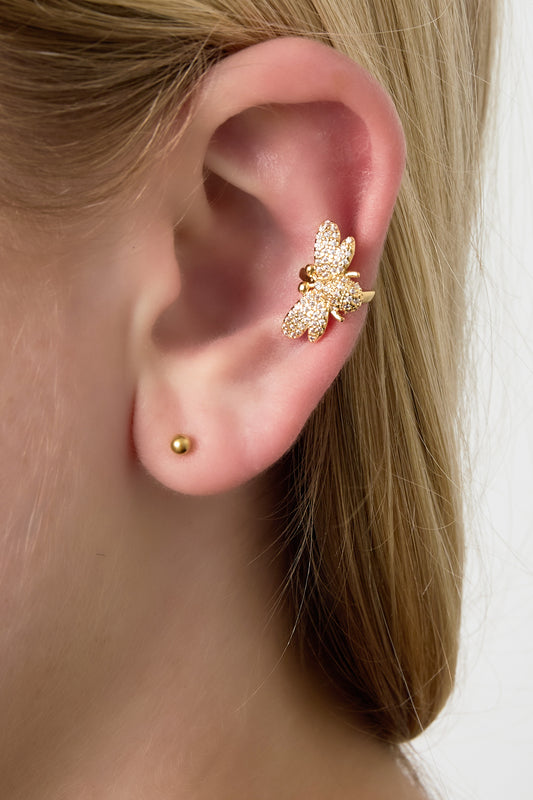 Goud & Zilver Luna Dragonfly Ear Cuff RVS Goud & Zilver – detail close-up | Tudor Gems