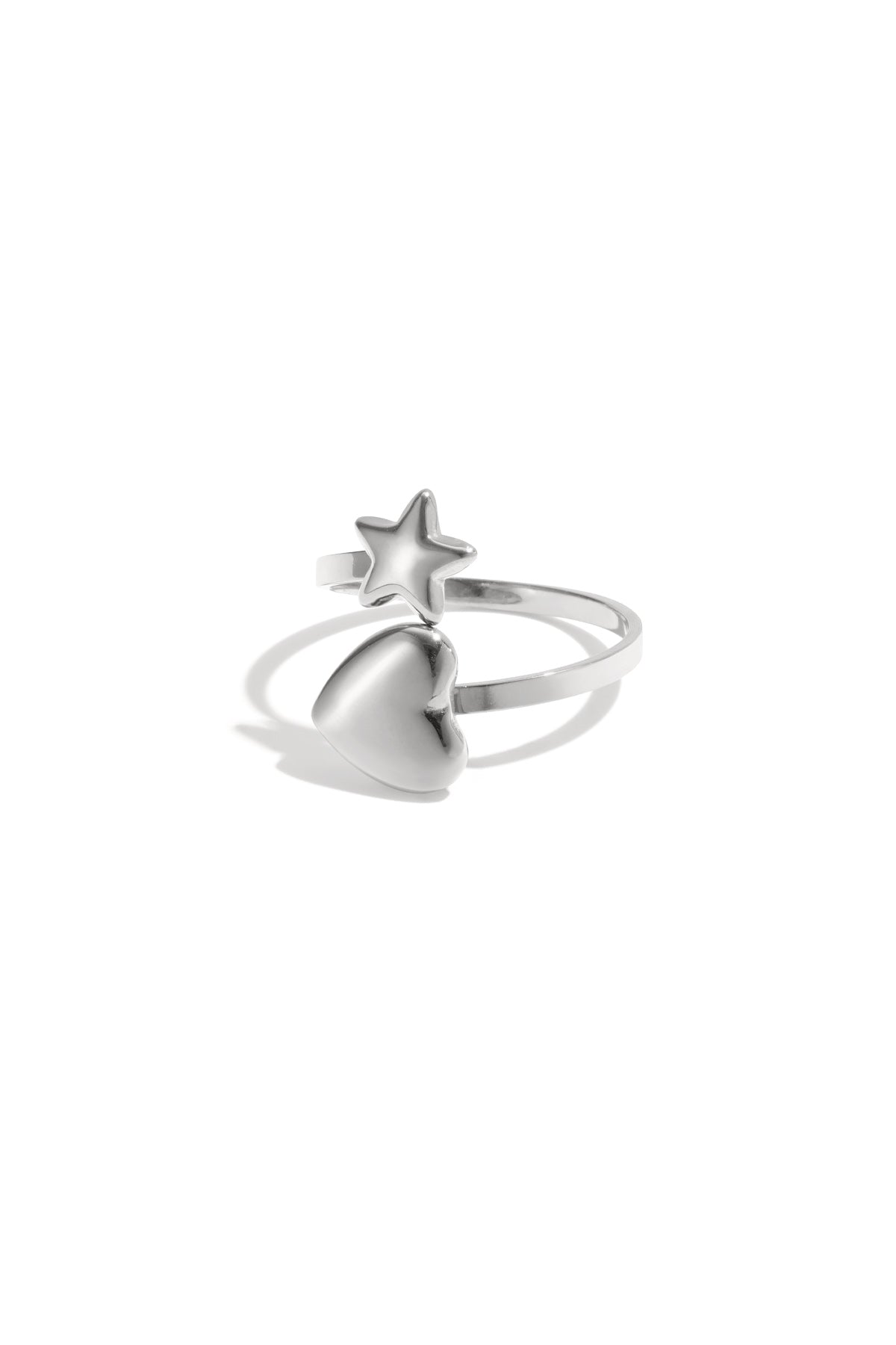 Goud & Zilver Nova Heart & Star Open Ring RVS – Goud & Zilver – gedragen op model | Tudor Gems