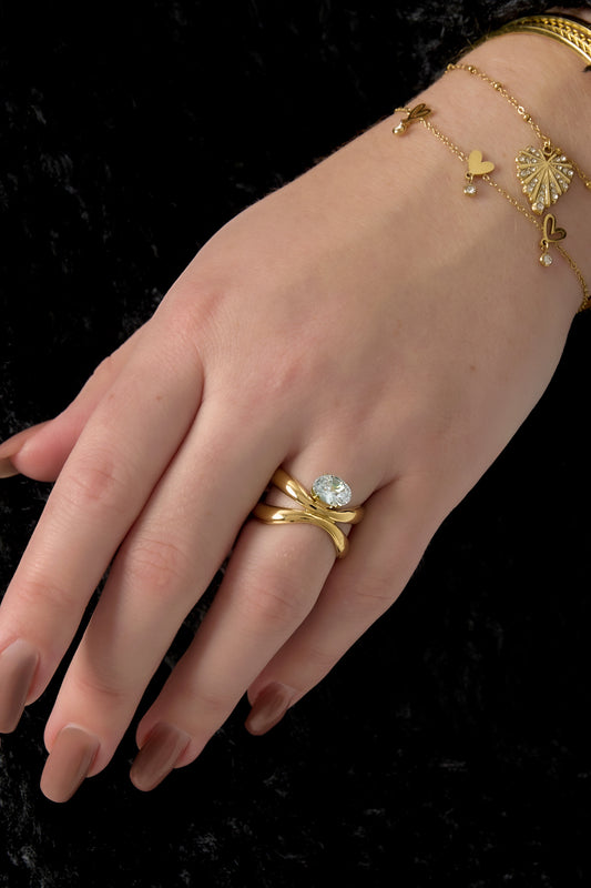 Goud Valenza Split Stone Ring RVS Goud – detail close-up | Tudor Gems