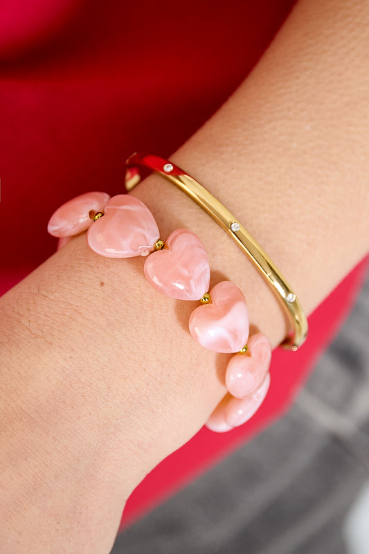 Roze & Paars Amora Heart Beads Armband – Statement Hartjes RVS – detail close-up | Tudor Gems