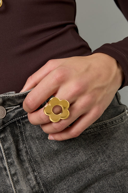 Goud & Zilver Bloom Statement Ring RVS Goud & Zilver – detail close-up | Tudor Gems