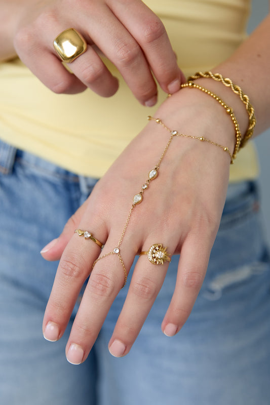 Dalia Druppel Handchain van roestvrij staal in goud en zilver | Tudor Gems