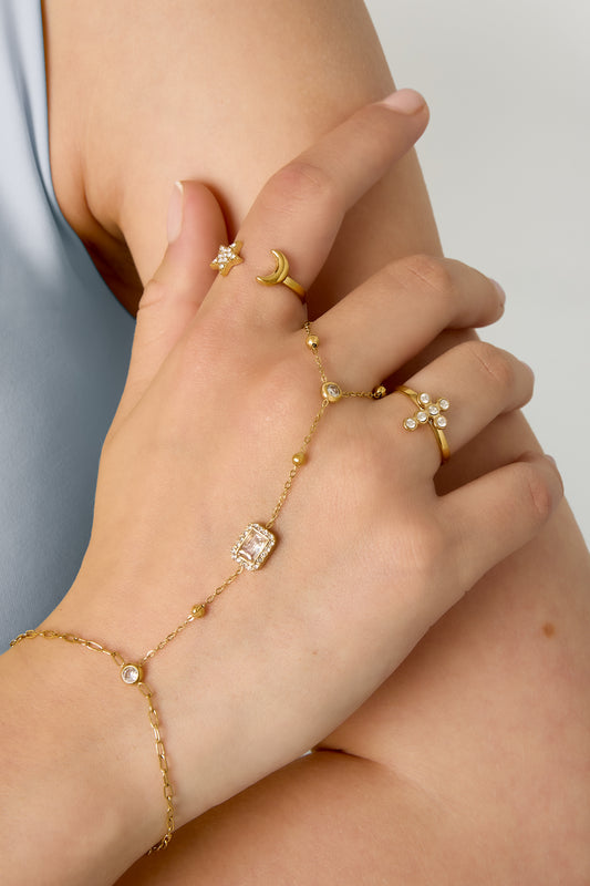 Talia Statement Handchain van roestvrij staal in goud en zilver | Tudor Gems
