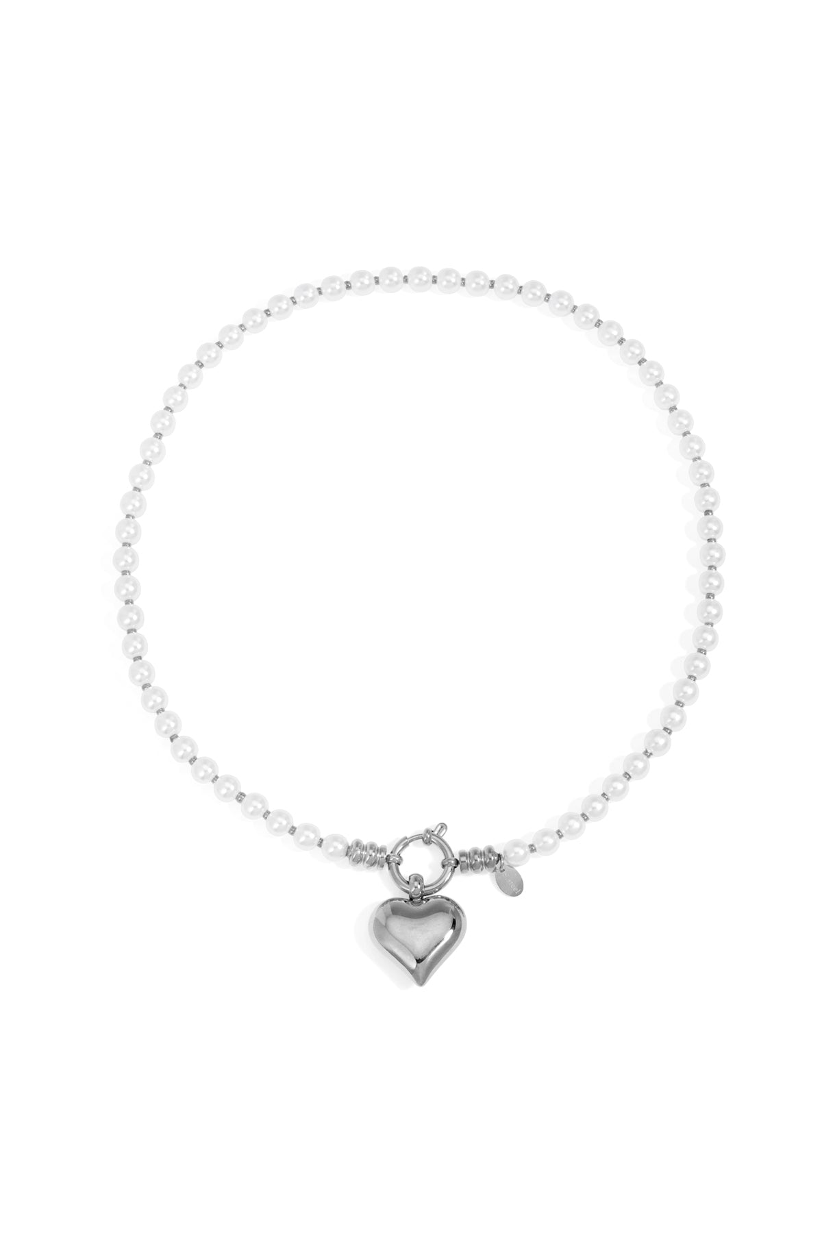 Goud & Zilver Aurielle Heart Pearl Ketting RVS Zilver – lifestyle shot | Tudor Gems