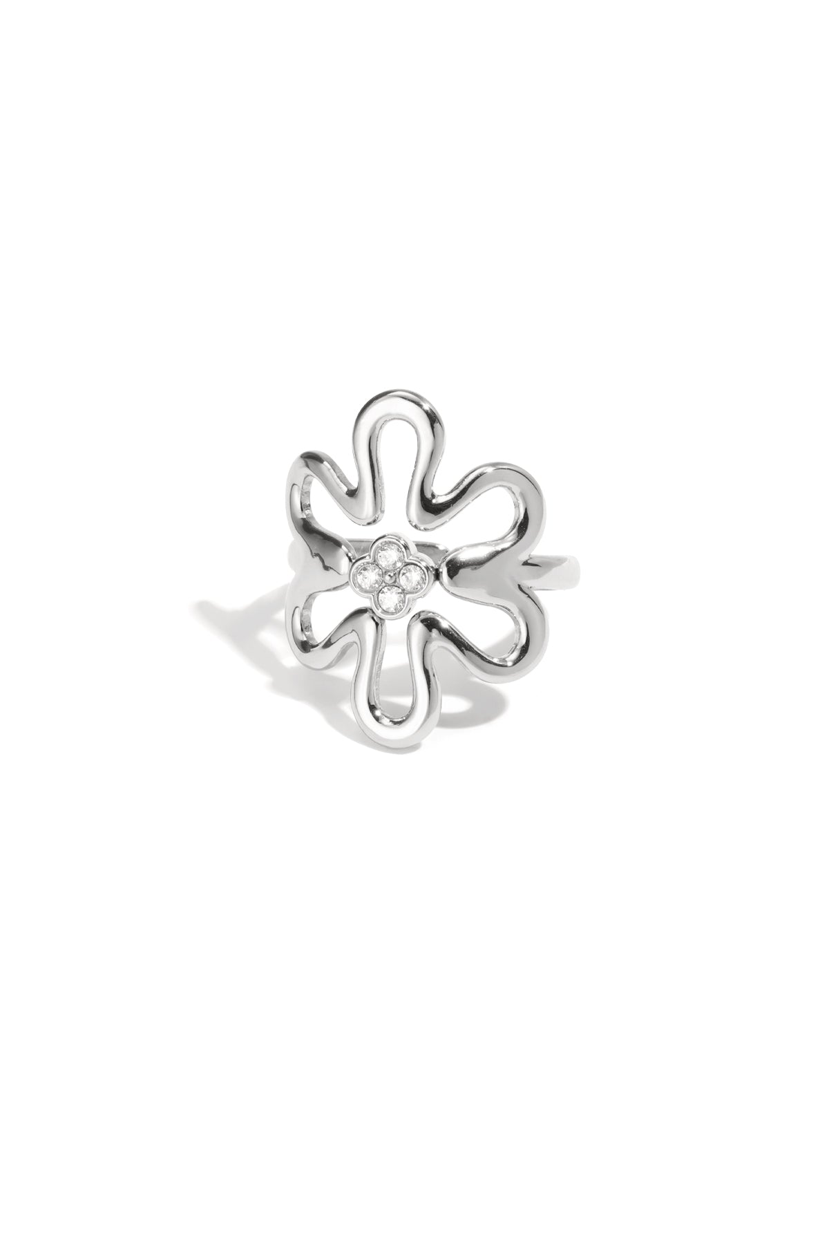 Goud & Zilver Flora Bloom Statement Ring RVS Goud & Zilver – gedragen op model | Tudor Gems