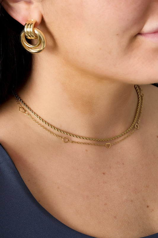 Goud Veloura™ Hart Layer Ketting RVS Goud – detail close-up | Tudor Gems
