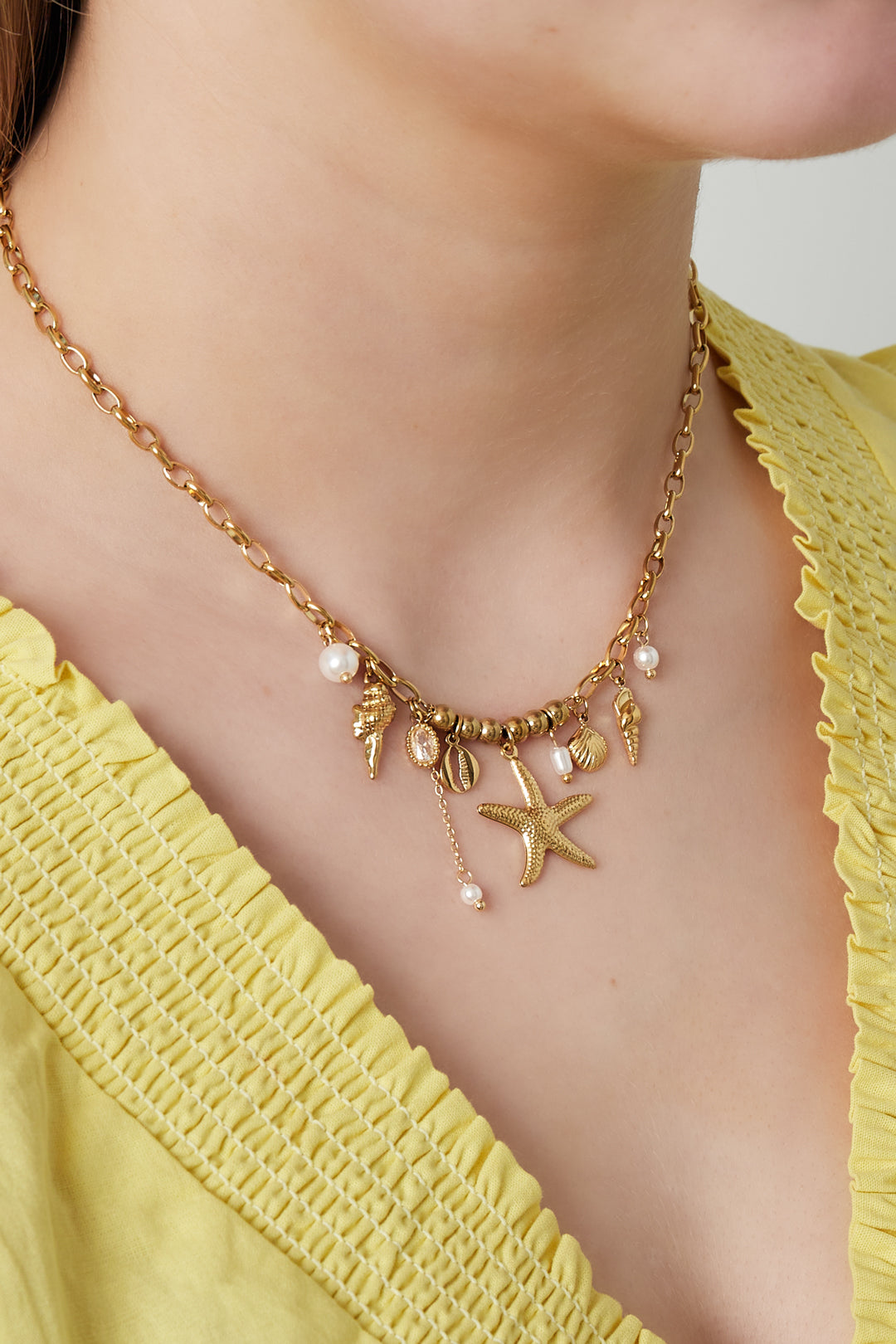 Goud & Zilver Ocean Luxe Charm Ketting RVS Goud & Zilver – detail close-up | Tudor Gems