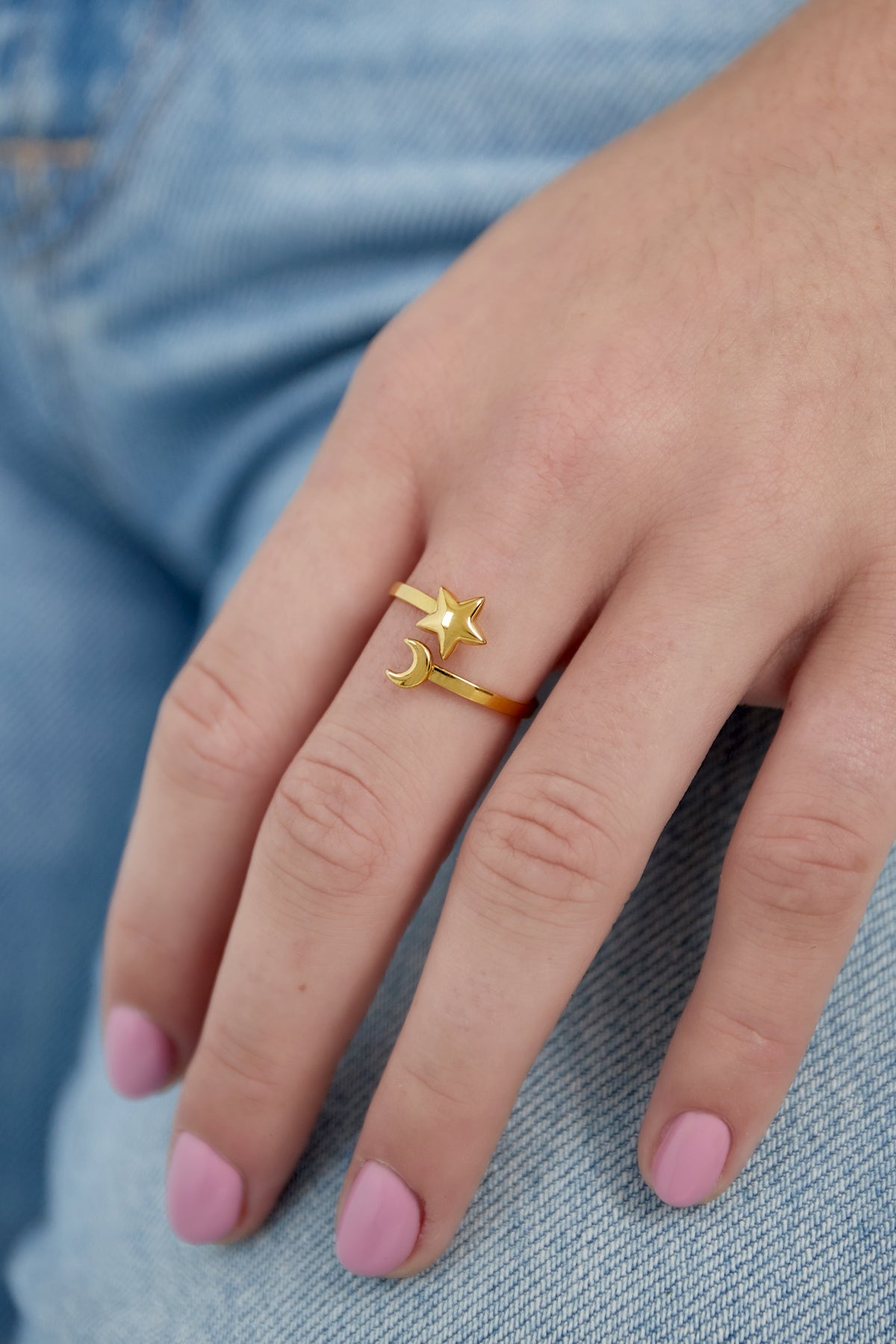 Goud & Zilver Celestia Moon Star Ring RVS Goud & Zilver – detail close-up | Tudor Gems
