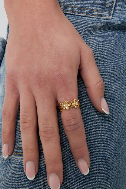 Goud & Zilver Flora Infinity Bloemen Ring RVS – Goud & Zilver – detail close-up | Tudor Gems