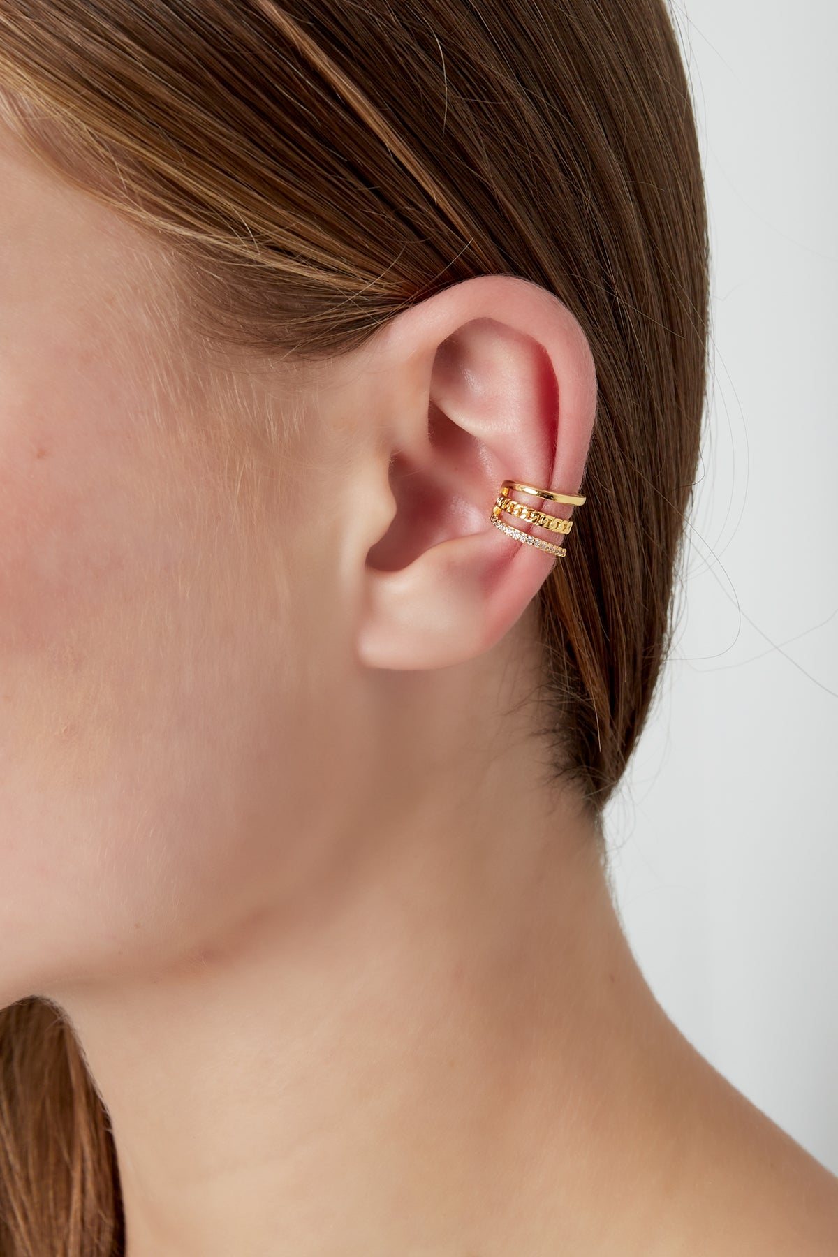 Goud & Zilver Earcuff Aurélie Luxe – RVS Goud & Zilver – detail close-up | Tudor Gems