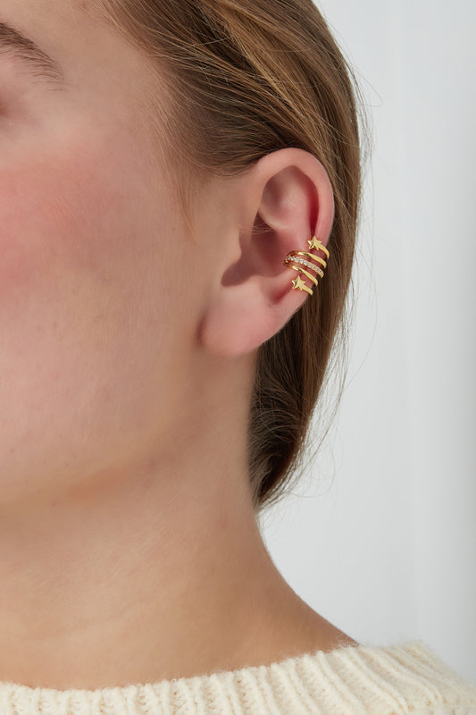Goud & Zilver Starlight Twirl Earcuff RVS Goud – detail close-up | Tudor Gems