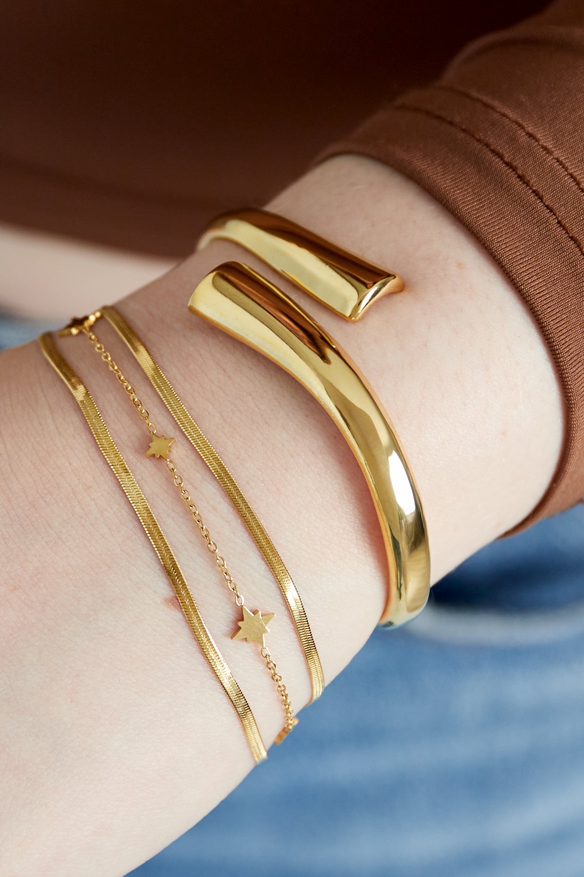 Goud & Zilver Celestia Layered Star Armband RVS Goud & Zilver – detail close-up | Tudor Gems
