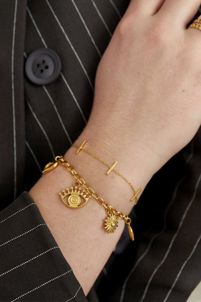 Goud & Zilver Lunara Charm Statement Armband RVS Goud & Zilver – detail close-up | Tudor Gems