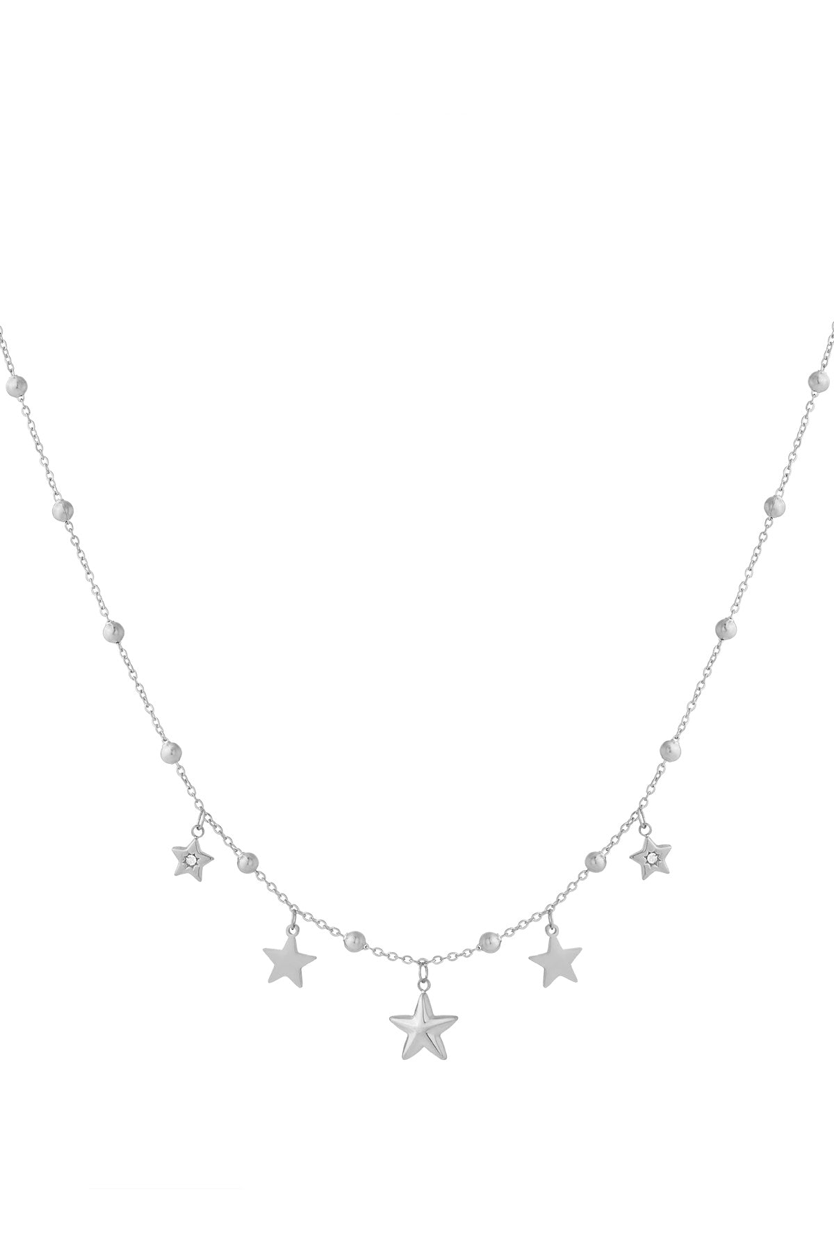 Goud & Zilver Starlight Charms Necklace – RVS Sterren Ketting Goud & Zilver – gedragen op model | Tudor Gems