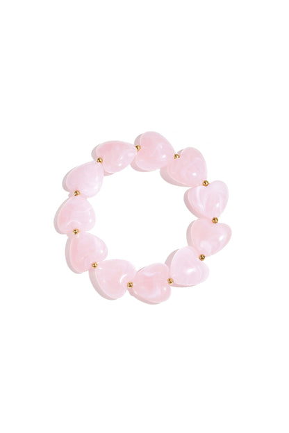 Roze & Paars Amora Heart Beads Armband – Statement Hartjes RVS – gedragen op model | Tudor Gems