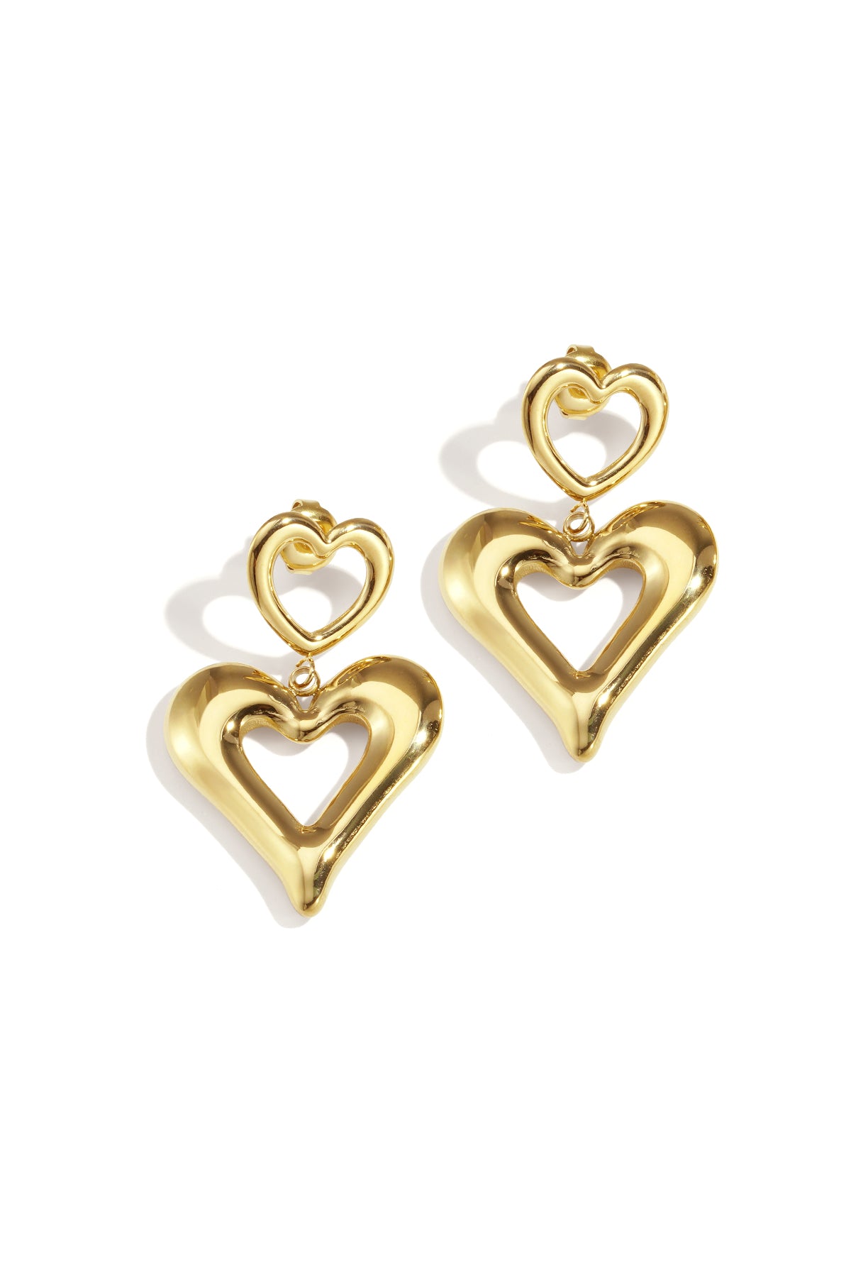 Goud & Zilver Double Heart Drop Oorbellen RVS – Goud & Zilver – productfoto | Tudor Gems