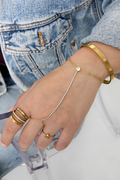Gemma Crystal Handchain RVS Goud — detail tennis-stijl met strass steen | Tudor Gems