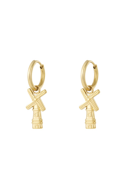 Goud & Zilver Amora Dutch Breeze Windmolen Oorbellen RVS Goud & Zilver – productfoto | Tudor Gems