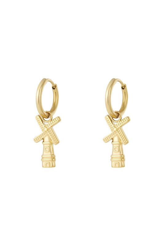 Goud & Zilver Amora Dutch Breeze Windmolen Oorbellen RVS Goud & Zilver – productfoto | Tudor Gems