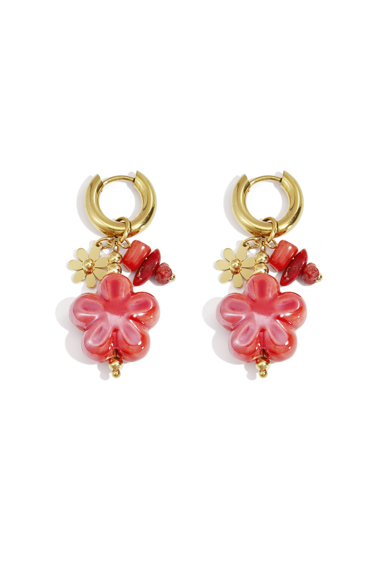 Celestia Flower Drop Oorbellen RVS Bruin & Rood – productfoto | Tudor Gems