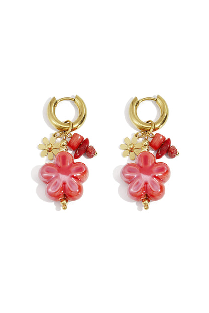 Celestia Flower Drop Oorbellen RVS Bruin & Rood – productfoto | Tudor Gems