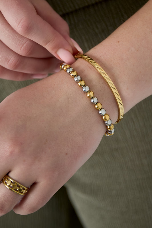 Goud & Zilver Geo Luxe Bangle Armband RVS – Goud & Zilver – detail close-up | Tudor Gems
