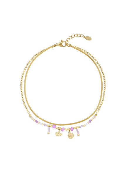 Goud & Roze Enkelbandje RVS Roze, Paars & Wit Goud – productfoto | Tudor Gems