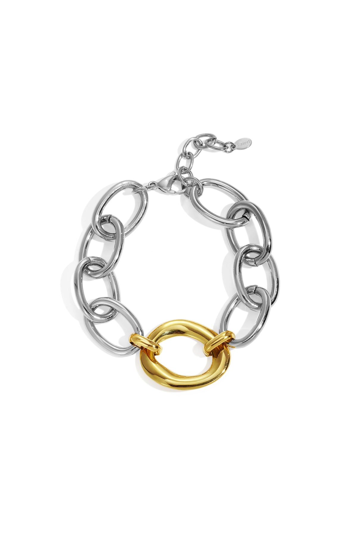Goud & Zilver Aurora Bold Chain Armband RVS Goud & Goud/Zilver – gedragen op model | Tudor Gems