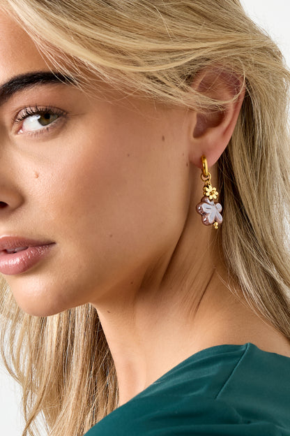 Celestia Flower Drop Oorbellen RVS Bruin & Rood – detail close-up | Tudor Gems