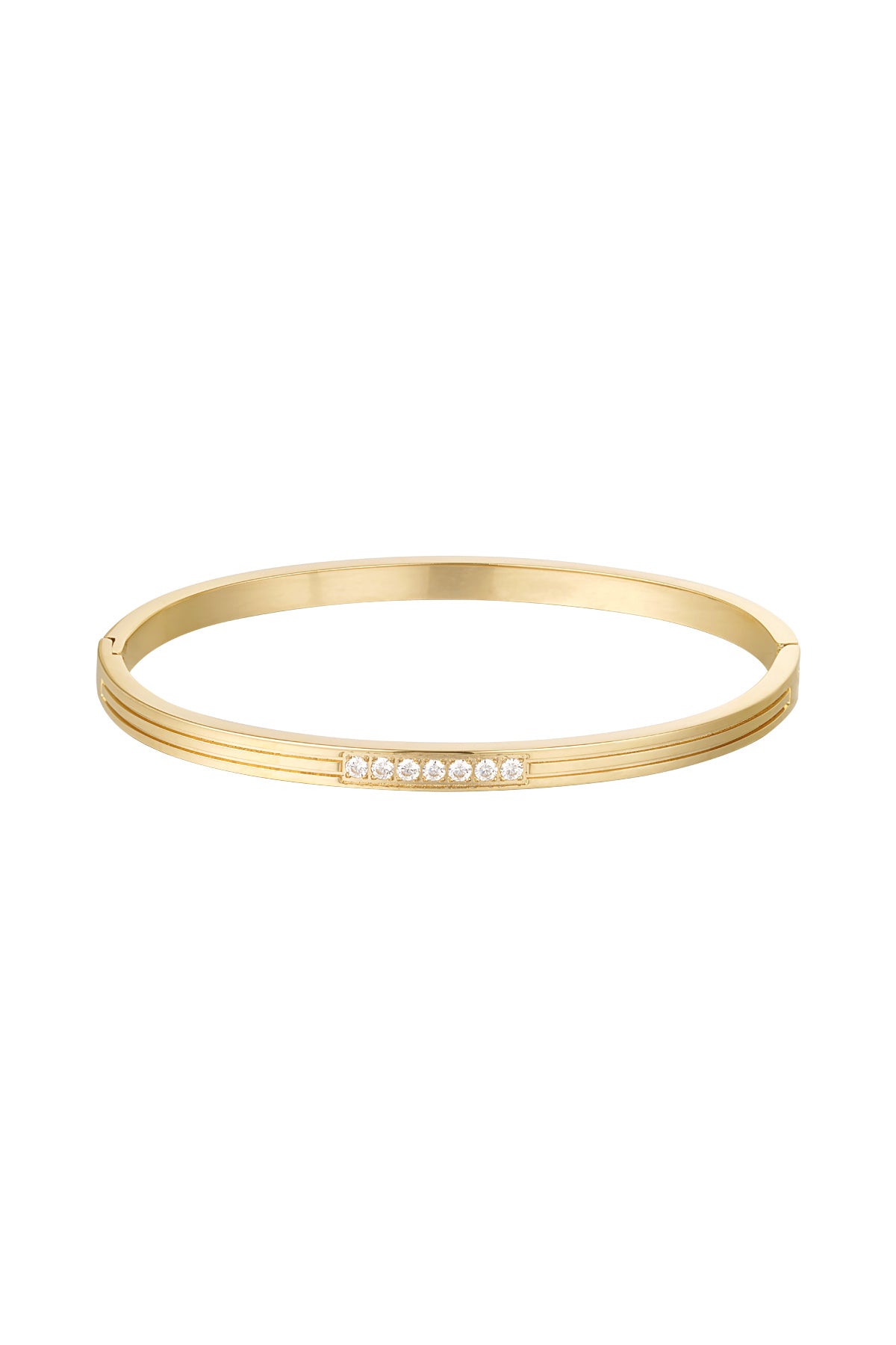 Goud s Bangle Armband RVS Goud – gedragen op model | Tudor Gems