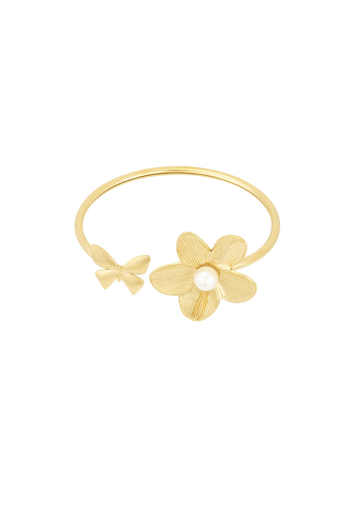 Goud & Zilver Fiore Pearl Butterfly Cuff Armband RVS Goud & Zilver – productfoto | Tudor Gems