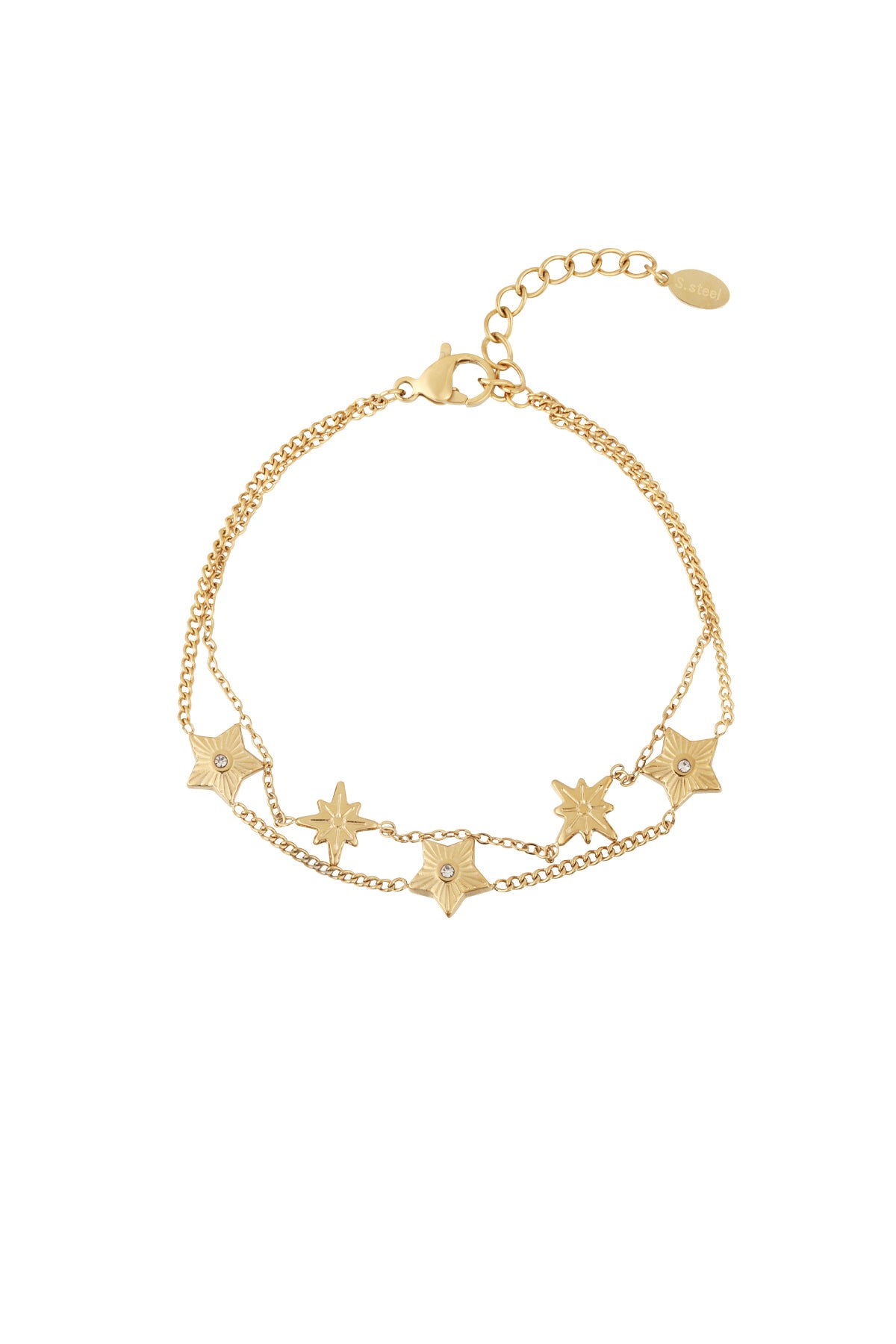 Goud & Zilver Celestia Star Duo Armband RVS Goud & Zilver – gedragen op model | Tudor Gems