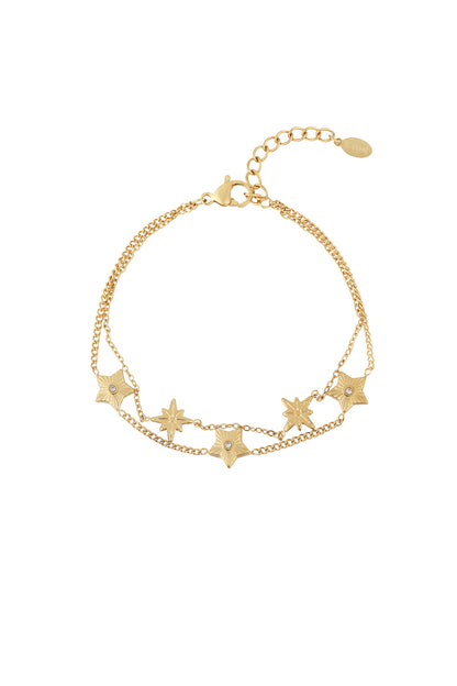 Goud & Zilver Celestia Star Duo Armband RVS Goud & Zilver – gedragen op model | Tudor Gems