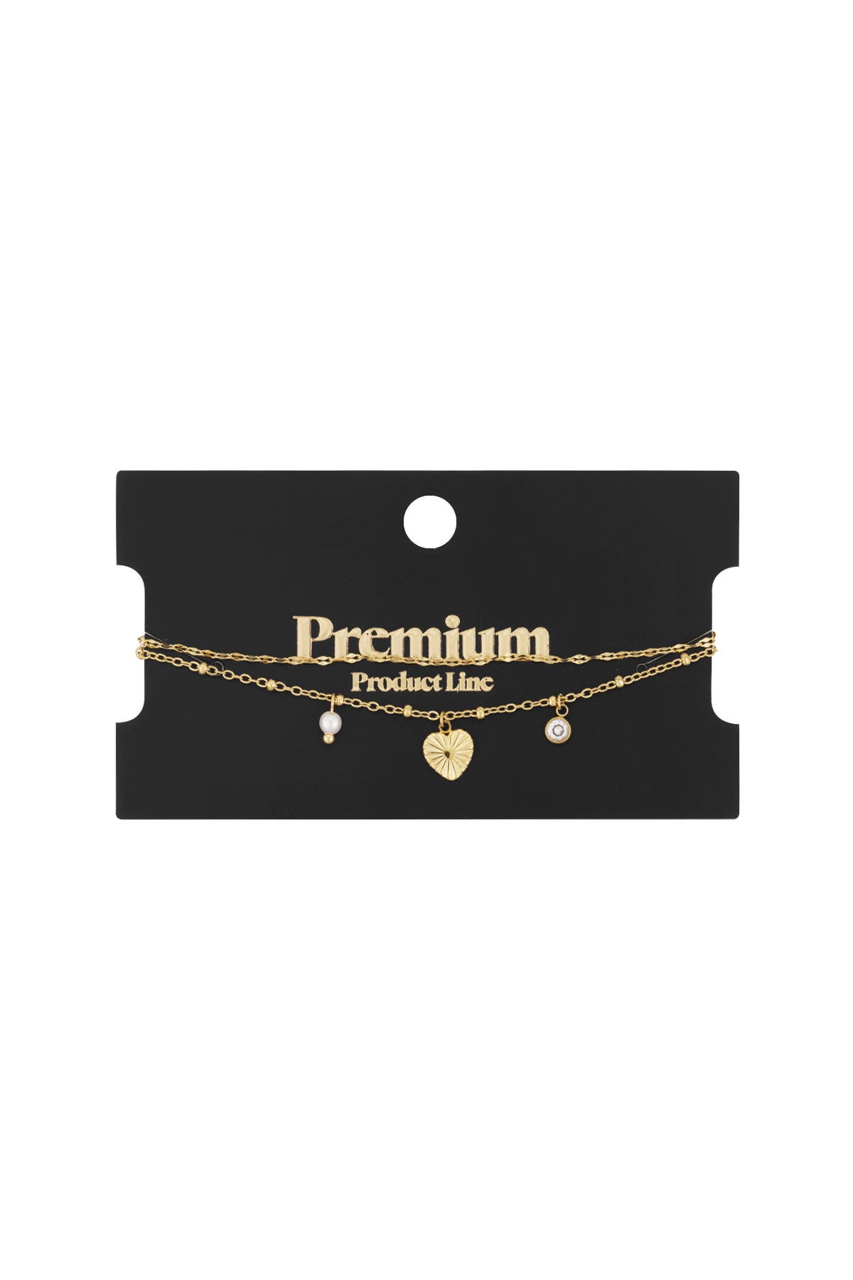Goud Amore Layered Bedel Armband RVS Goud – gedragen op model | Tudor Gems