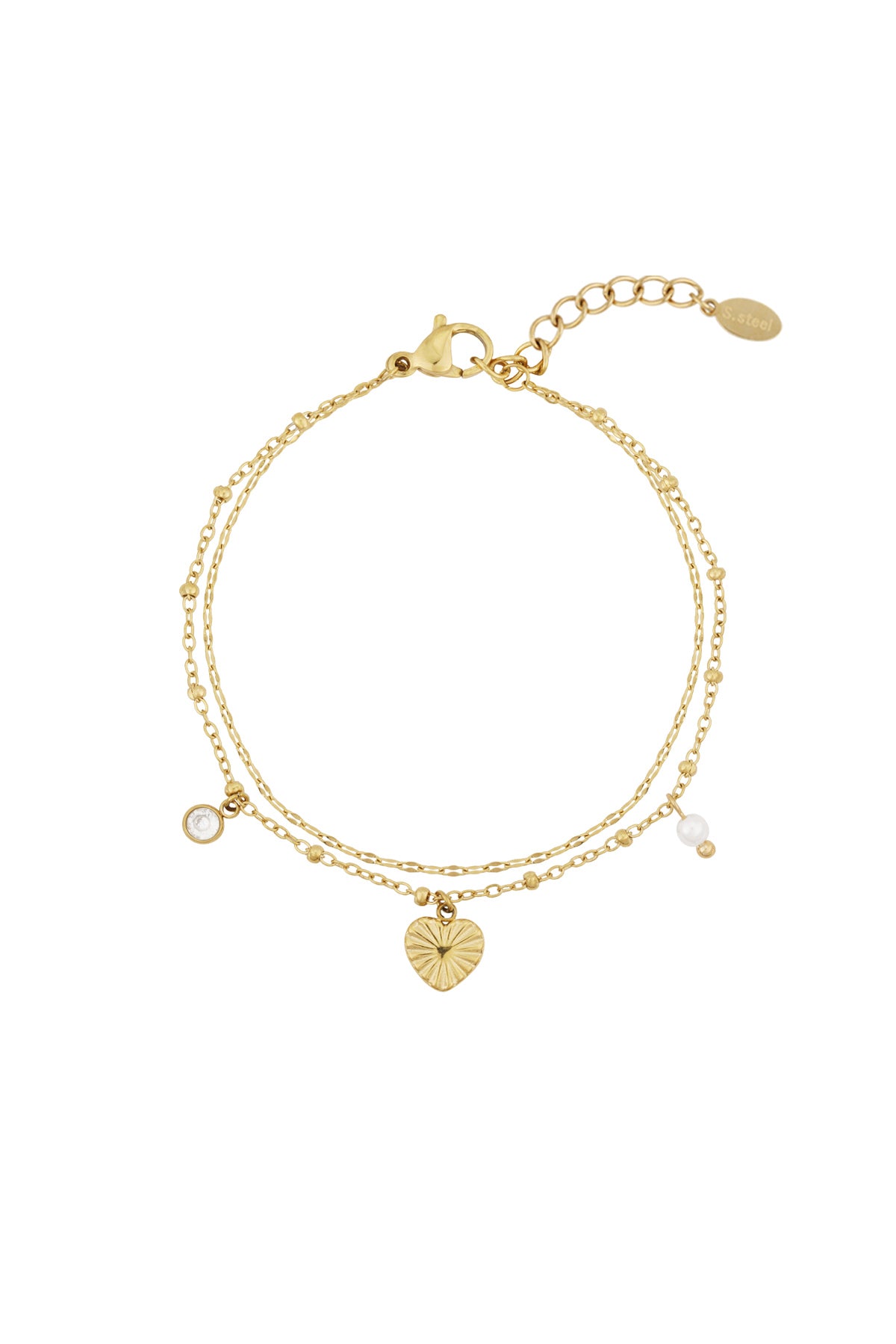 Goud Amore Layered Bedel Armband RVS Goud – foto 9 | Tudor Gems