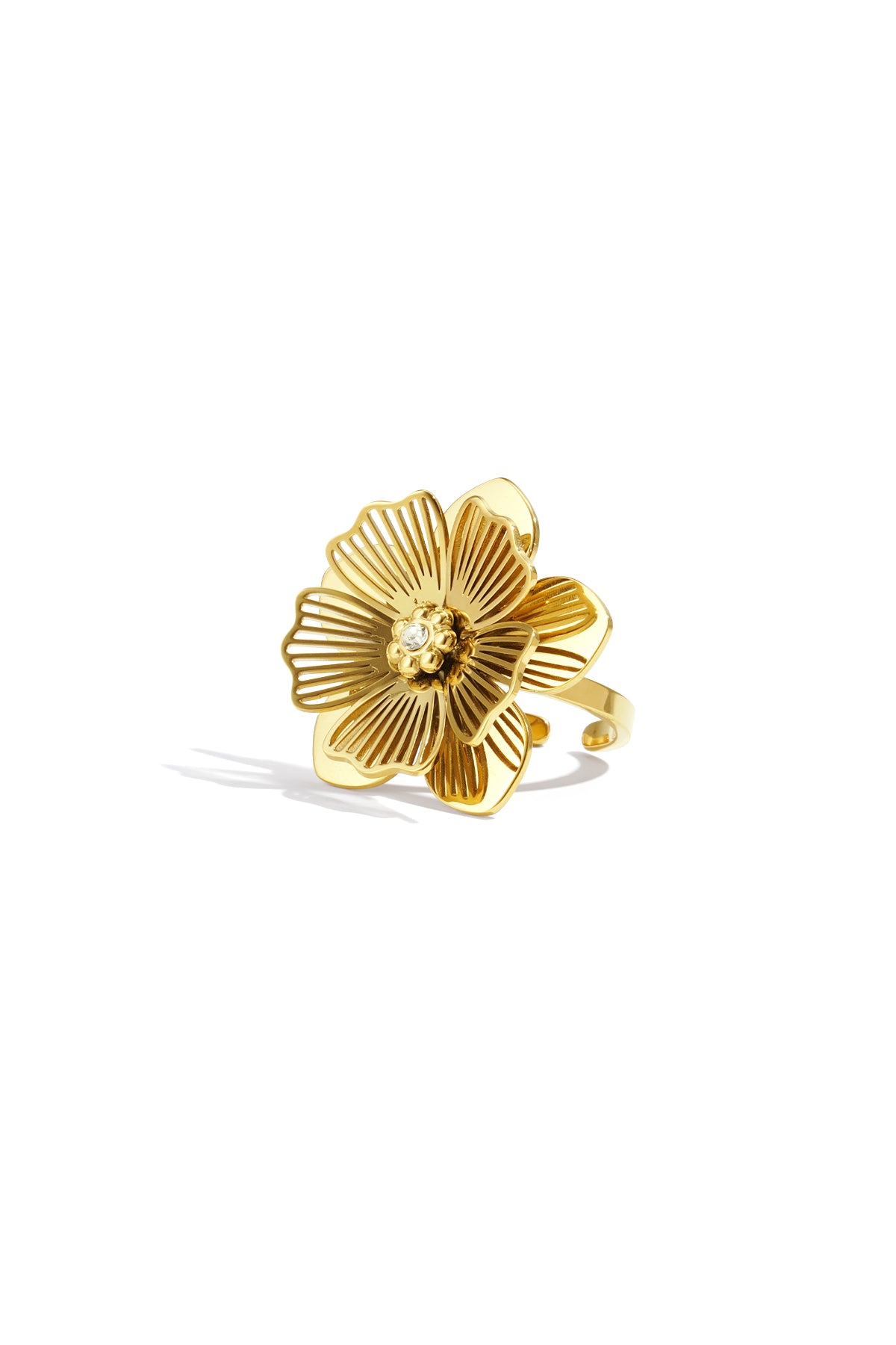 Goud Bloemen Ring RVS Goud – – productfoto | Tudor Gems