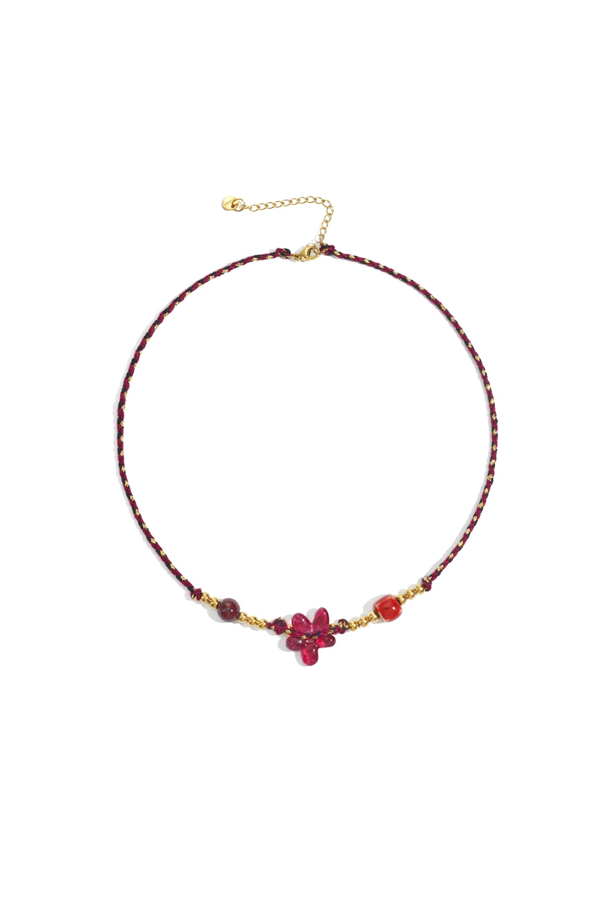 Seraphina Flower Beaded Ketting Rood Grijs Bruin RVS – foto 6 | Tudor Gems