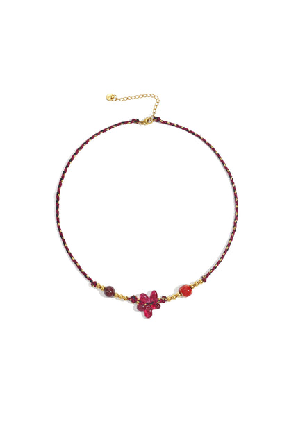 Seraphina Flower Beaded Ketting Rood Grijs Bruin RVS – foto 6 | Tudor Gems