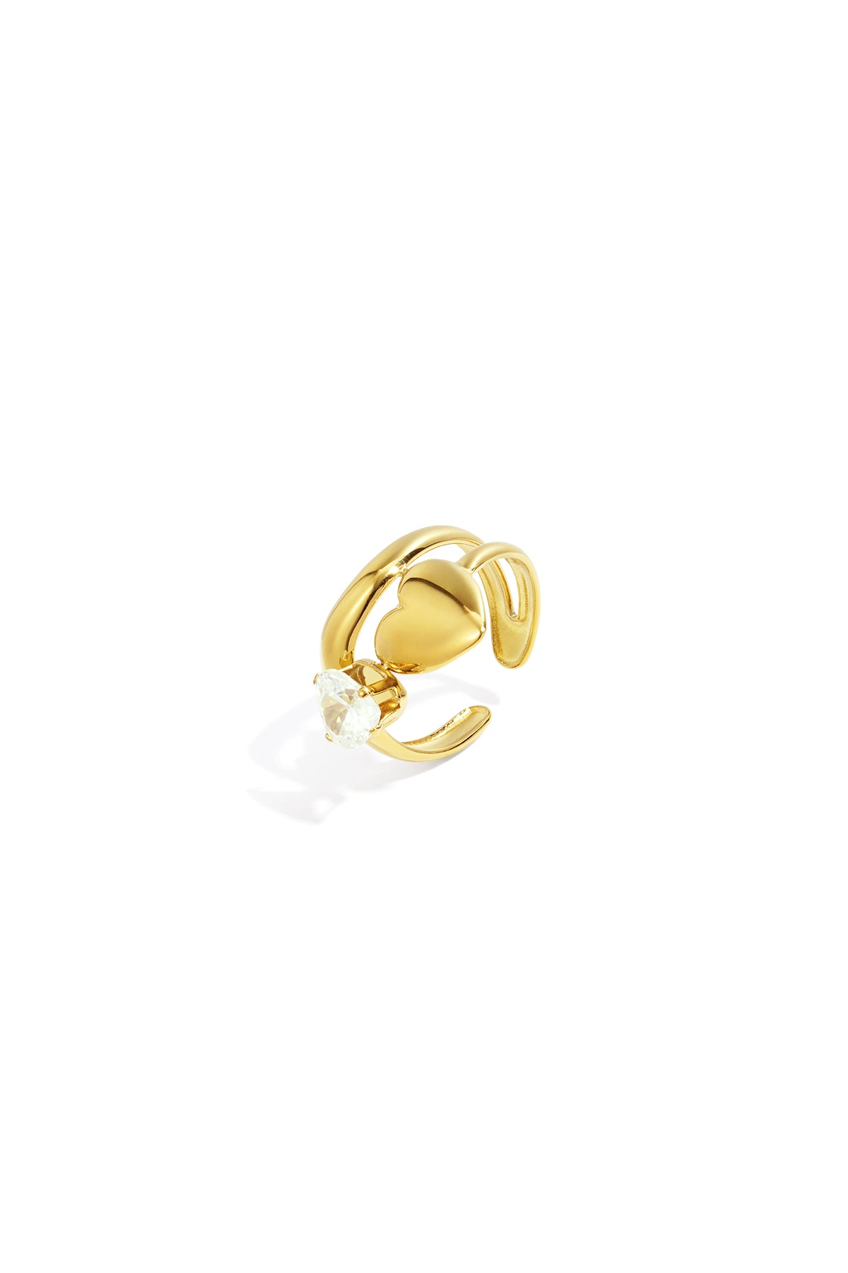 Goud Amora Heart Zircon Ring RVS Goud – productfoto | Tudor Gems
