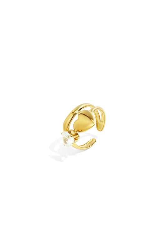 Goud Amora Heart Zircon Ring RVS Goud – productfoto | Tudor Gems