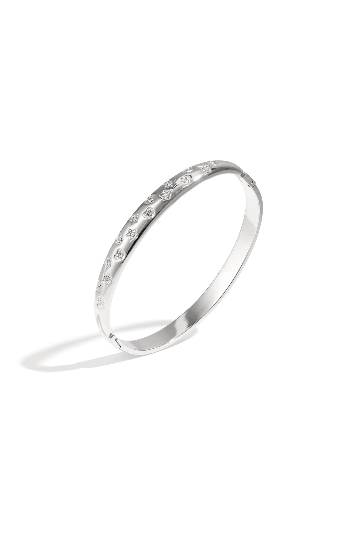 Goud & Zilver Luna Dot Crystal Bangle RVS Goud & Zilver – gedragen op model | Tudor Gems