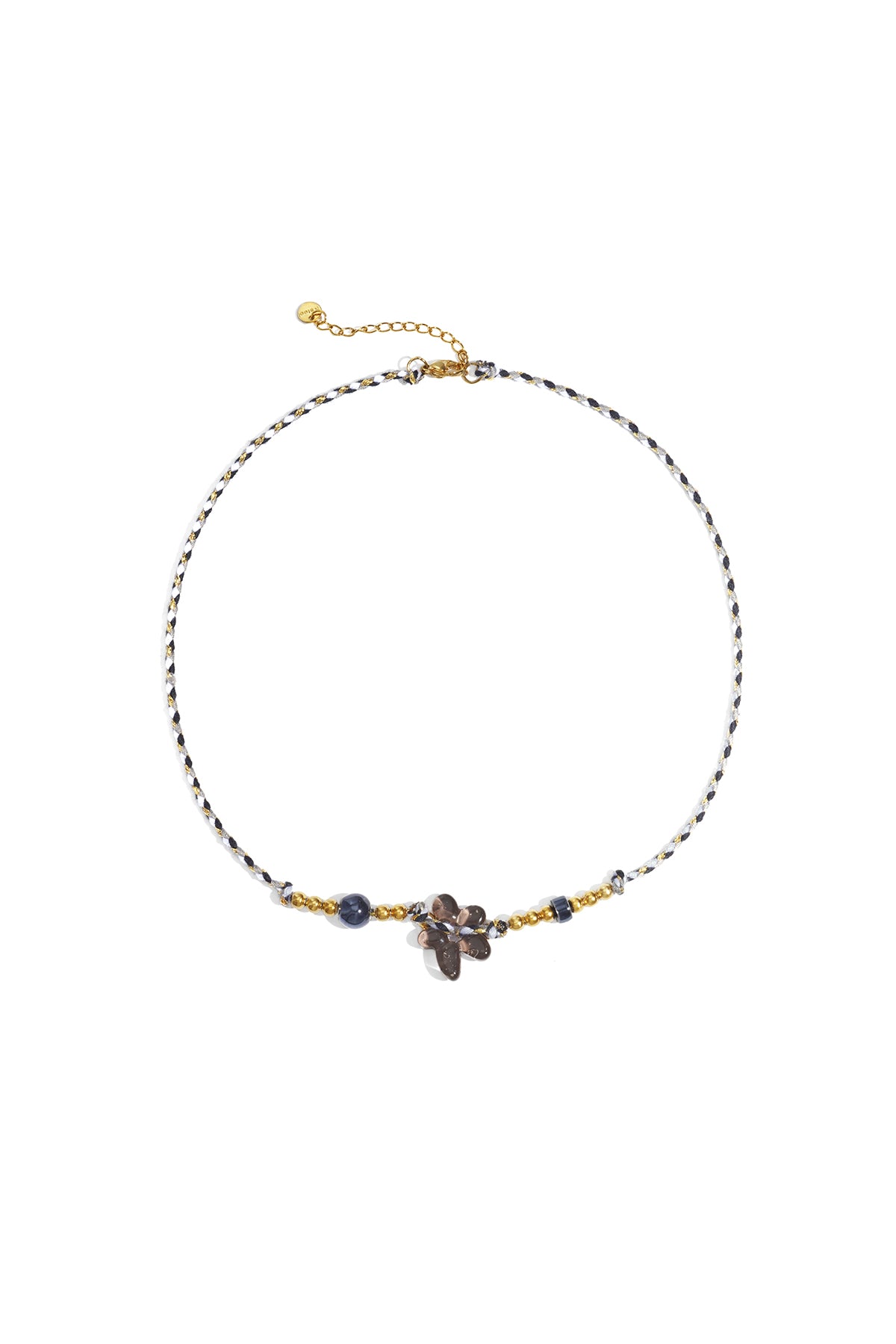 Seraphina Flower Beaded Ketting Rood Grijs Bruin RVS – foto 5 | Tudor Gems