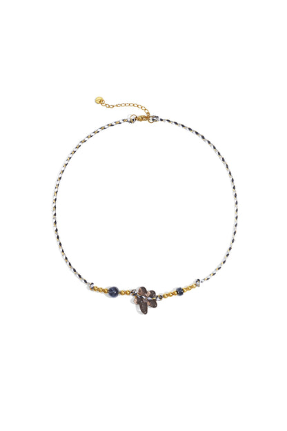 Seraphina Flower Beaded Ketting Rood Grijs Bruin RVS – foto 5 | Tudor Gems