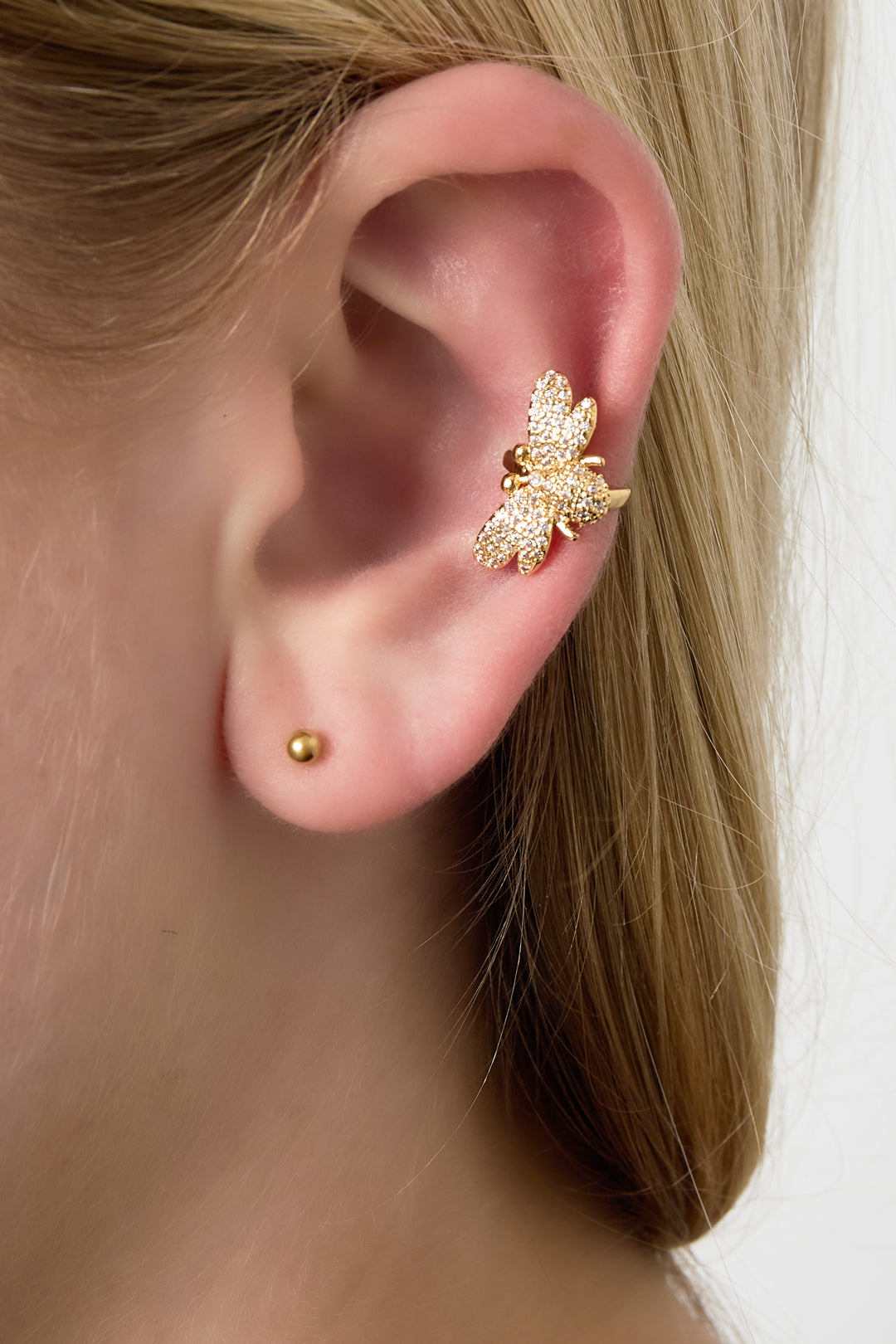 Goud & Zilver Luna Dragonfly Ear Cuff RVS Goud & Zilver – detail close-up | Tudor Gems