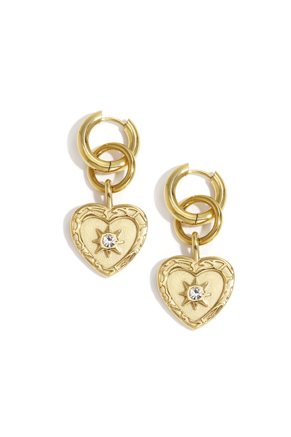 Goud & Zilver Luna Royale Dubbel Hart Oorbellen RVS Goud & Zilver – productfoto | Tudor Gems
