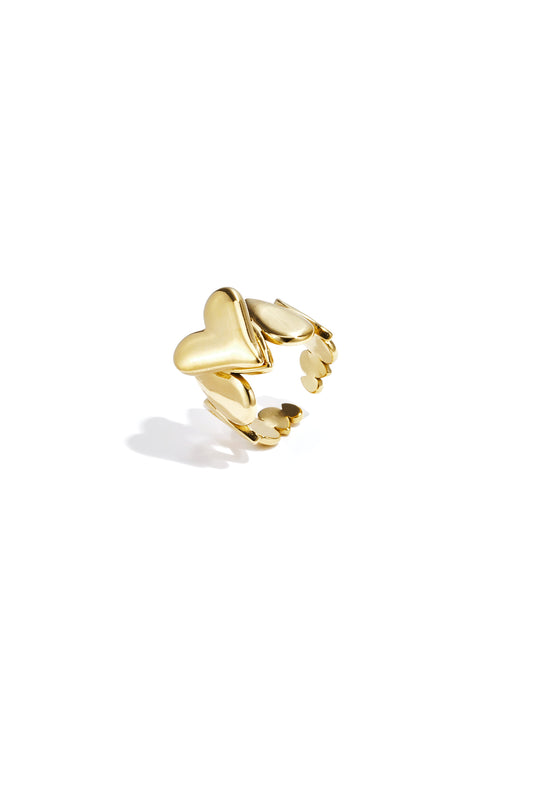 Statement ring met druppeldetails en hartje in goudkleur